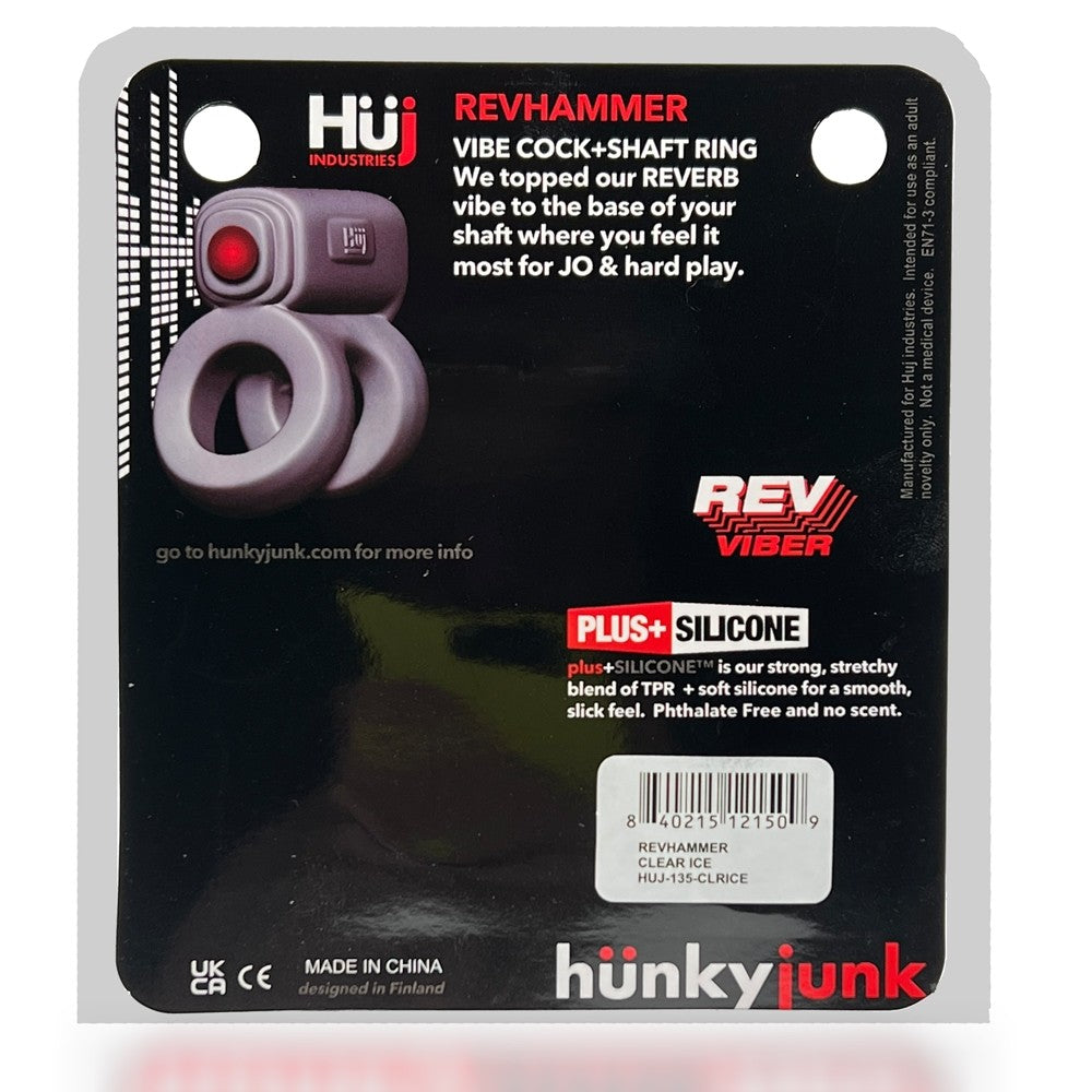 Hunkyjunk Revhammer Cock &amp; Shaft Ring With Bullet Vibrator Teal Ice