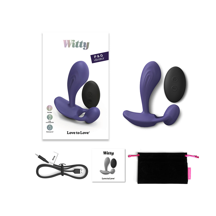 Love To Love Witty Rechargeable Remote-controlled Silicone P &amp; G Vibrator Midnight Indigo
