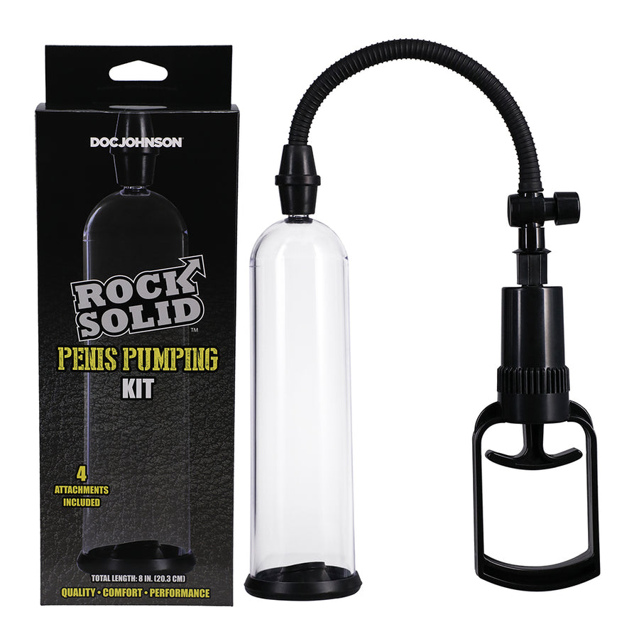 Rock Solid Penis Pumping Kit With 4 Attachments Black/clear