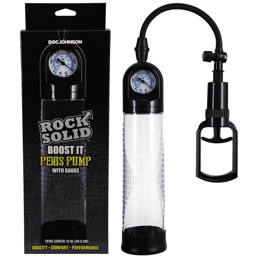 Rock Solid Boost It Penis Pump With Gauge Black/clear