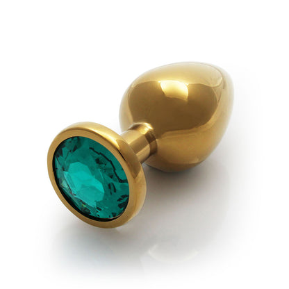 Shots Ouch! Round Gem Butt Plug Medium Gold/emerald Green