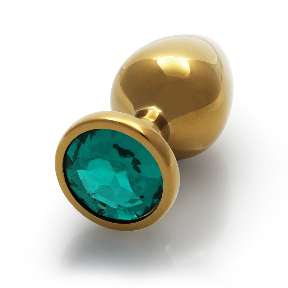 Shots Ouch! Round Gem Butt Plug Medium Gold/emerald Green