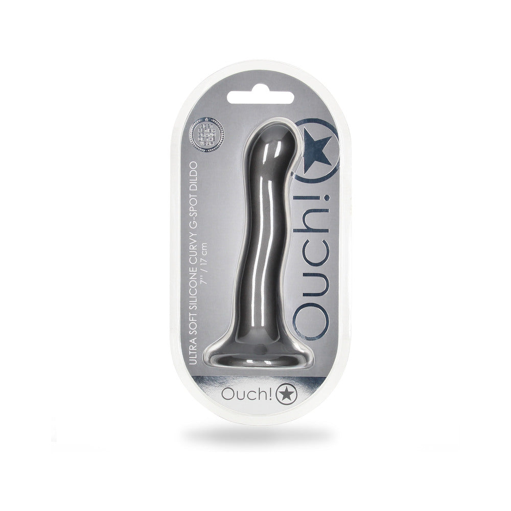 Shots Ouch! Ultra Soft Silicone 7 In. Curvy G-Spot Dildo Gunmetal