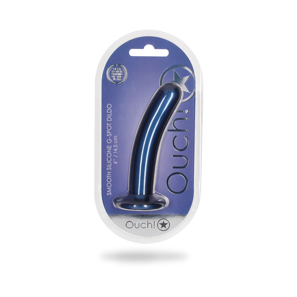 Shots Ouch! Smooth Silicone 6 In. G-Spot Dildo Metallic Blue