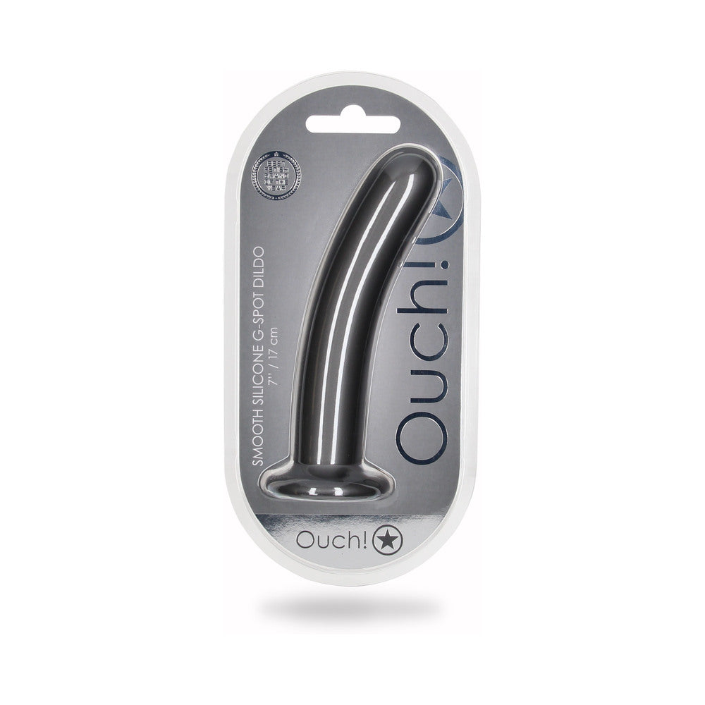 Shots Ouch! Smooth Silicone 7 In. G-Spot Dildo Gunmetal