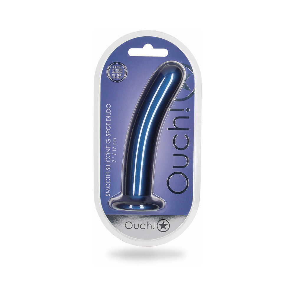 Shots Ouch! Smooth Silicone 7 In. G-Spot Dildo Metallic Blue