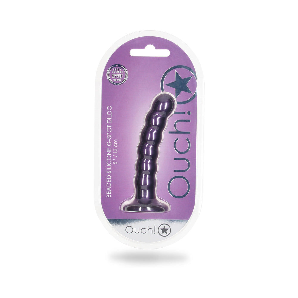 Shots Ouch! Beaded Silicone 5 In. G-Spot Dildo Metallic Purple