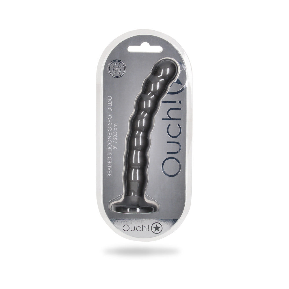 Shots Ouch! Beaded Silicone 8 In. G-Spot Dildo Gunmetal