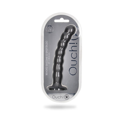 Shots Ouch! Beaded Silicone 8 In. G-Spot Dildo Gunmetal