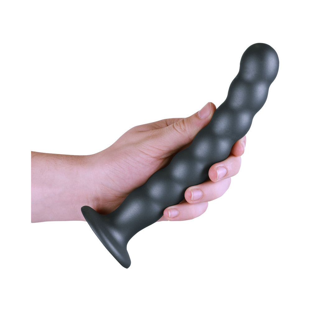 Shots Ouch! Beaded Silicone 8 In. G-Spot Dildo Gunmetal