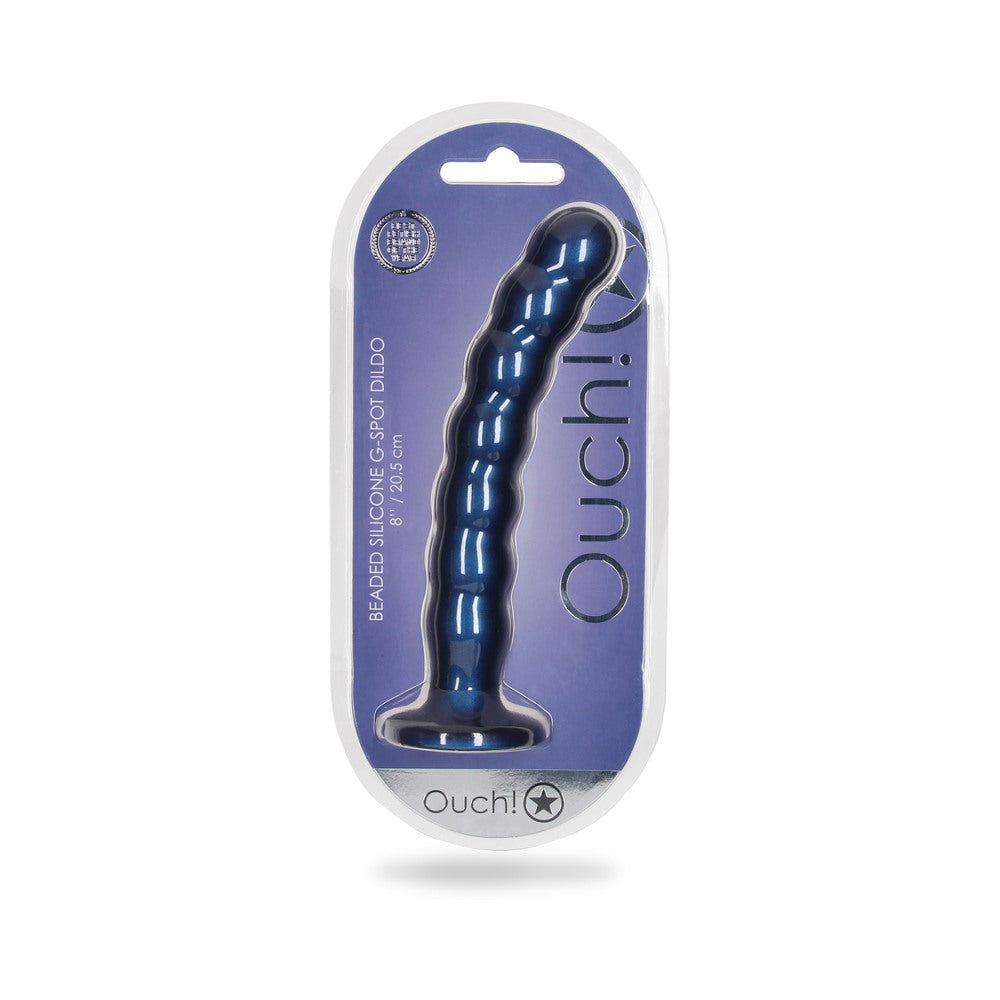 Shots Ouch! Beaded Silicone 8 In. G-Spot Dildo Metallic Blue