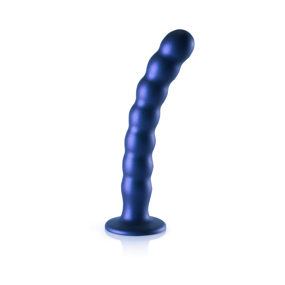 Shots Ouch! Beaded Silicone 8 In. G-Spot Dildo Metallic Blue