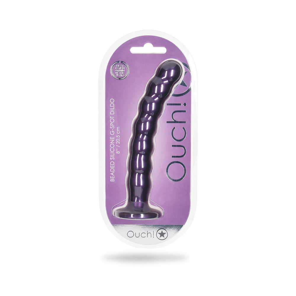 Shots Ouch! Beaded Silicone 8 In. G-Spot Dildo Metallic Purple