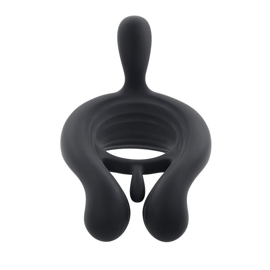 Playboy Triple Play Rechargeable Remote Controlled Vibrating Silicone Cockring With Stimulator Black