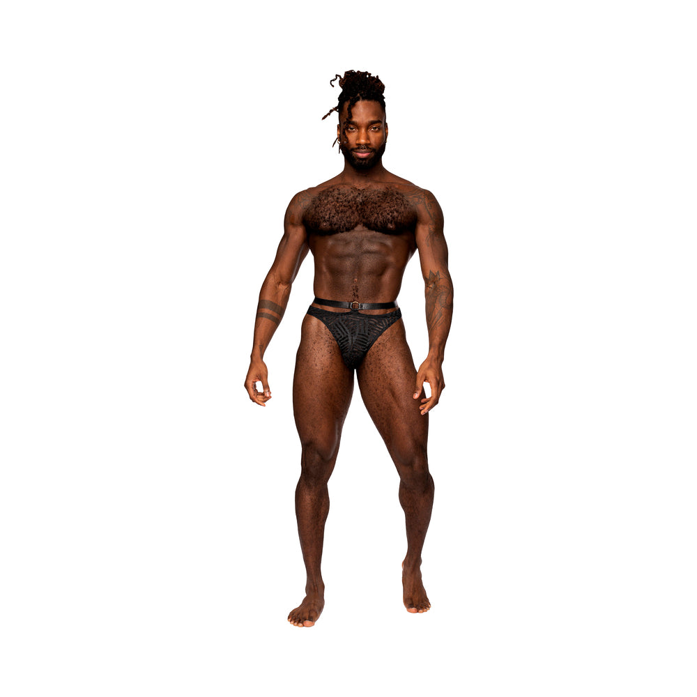 Male Power Rude Awakening Strap Thong Black S/M