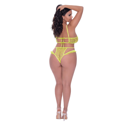 Magic Silk Love Star Halter Crop Bra &amp; Cheeky Panty Set Neon Chartreuse Queen Size