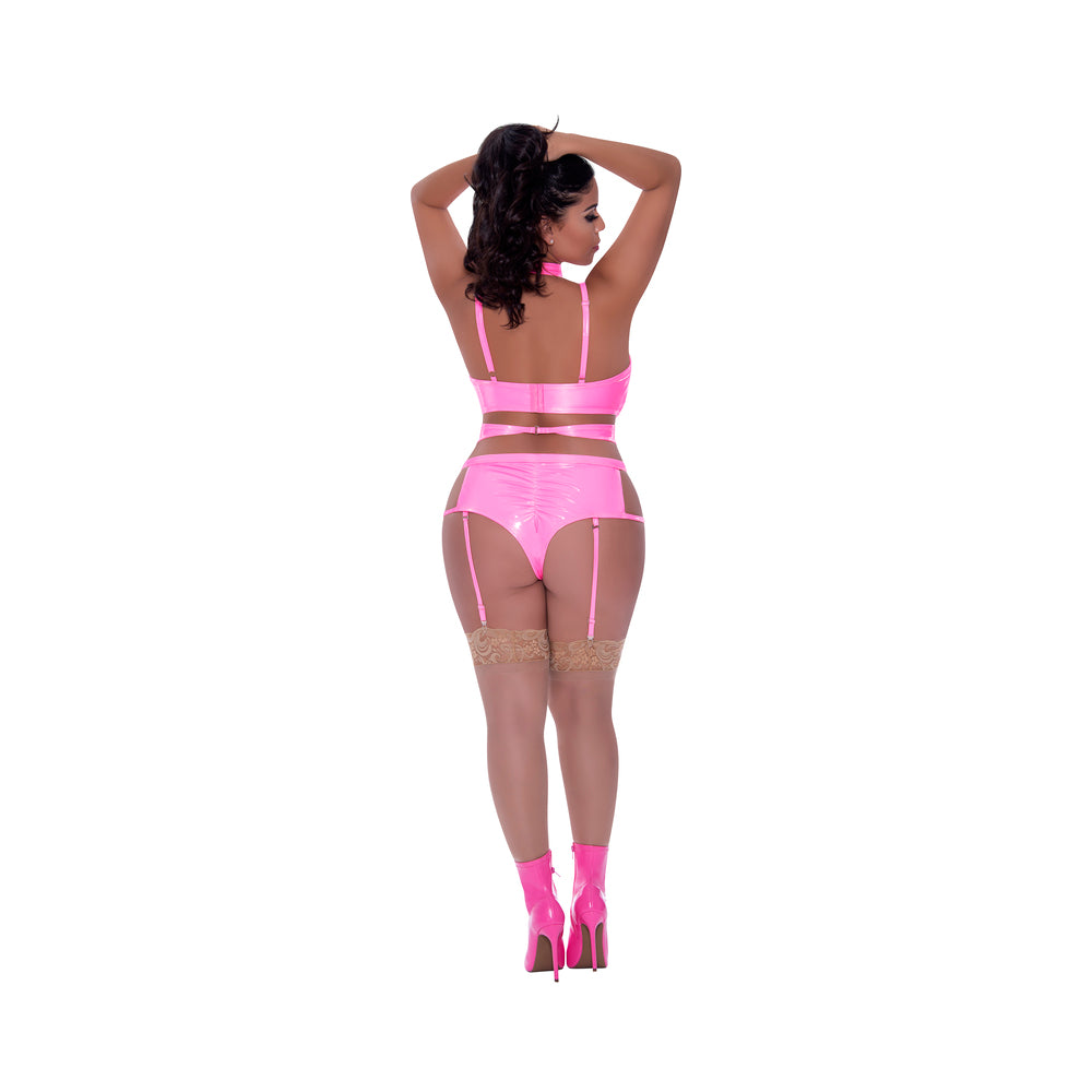 Magic Silk Hard Candy Demi Bra, Harness &amp; Garter Panty Pink Queen Size