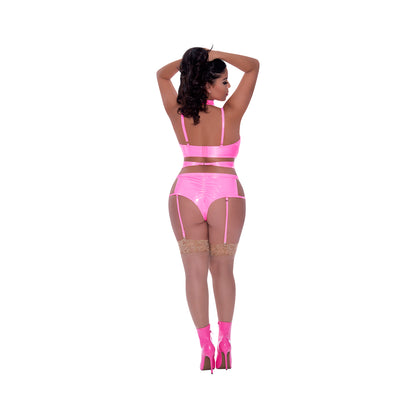 Magic Silk Hard Candy Demi Bra, Harness &amp; Garter Panty Pink Queen Size