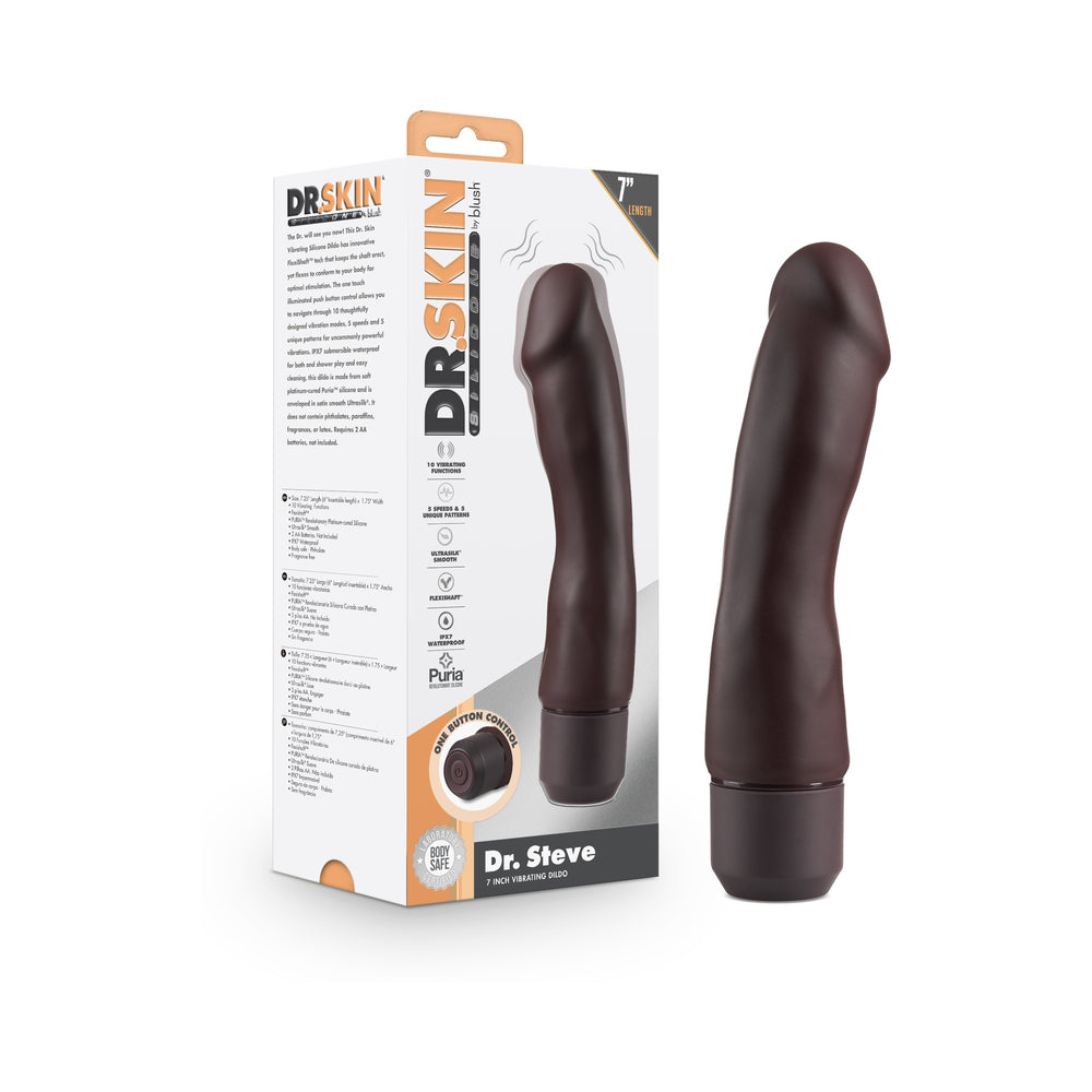 DR. SKIN SILICONE DR. STEVE 7 IN VIBRATING DILDO BROWN