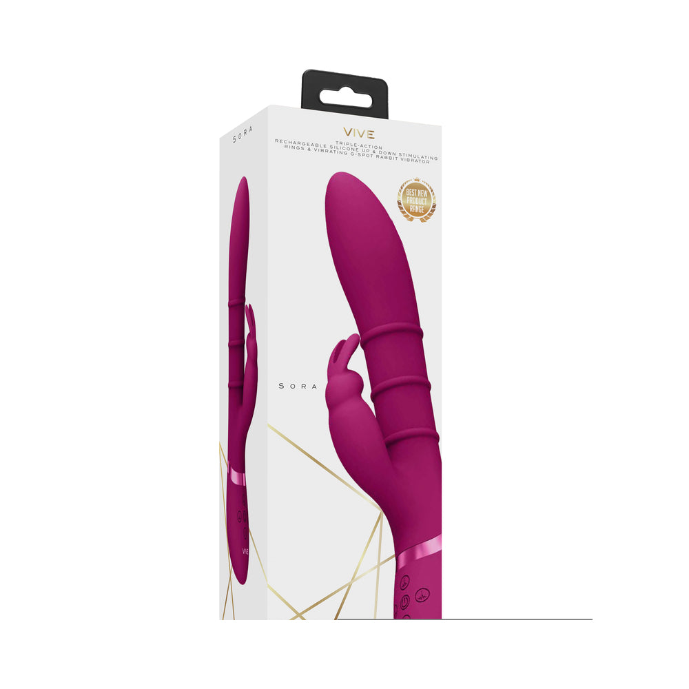 Vive Sora Rechargeable Silicone G-spot Rabbit Vibrator With Up &amp; Down Stimulating Rings Pink