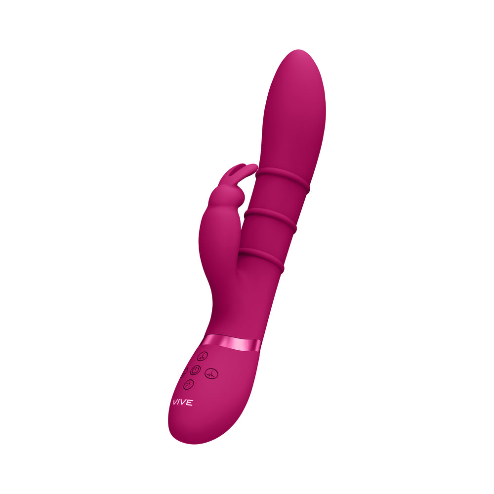 Vive Sora Rechargeable Silicone G-spot Rabbit Vibrator With Up &amp; Down Stimulating Rings Pink