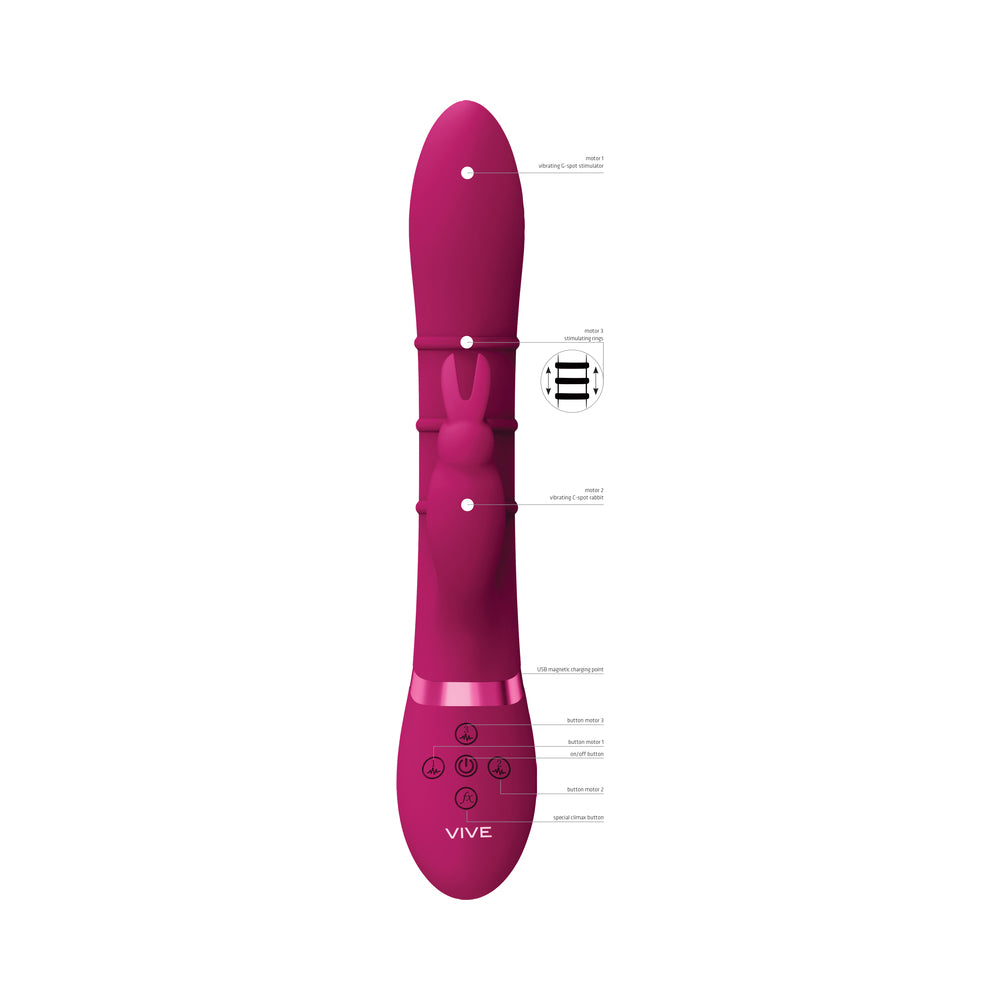 Vive Sora Rechargeable Silicone G-spot Rabbit Vibrator With Up &amp; Down Stimulating Rings Pink