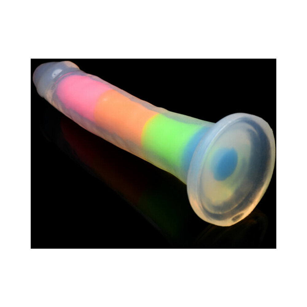 Lollicock Silicone Dildo 7 In. Rainbow Glow In The Dark