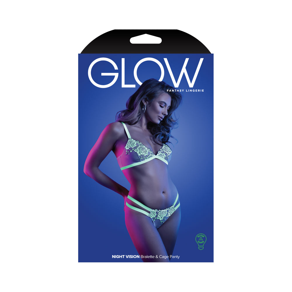 Fantasy Lingerie Glow Night Vision Glow-In-The-Dark Lace Bralette &amp; Panty White M/L