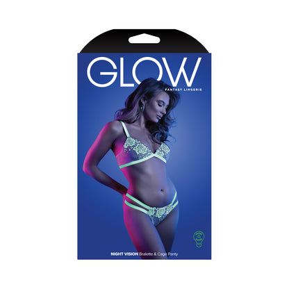 Fantasy Lingerie Glow Night Vision Glow-In-The-Dark Lace Bralette &amp; Panty White M/L