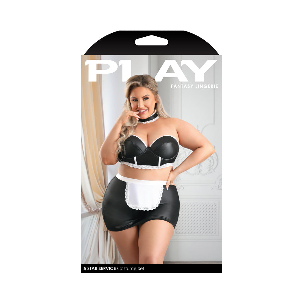 Fantasy Lingerie Play 5-Star Service Wetlook Bustier: Adjustable Open Back Spanking Skirt: G-String Panty &amp; Choker Costume 3Xl/4Xl