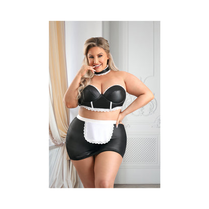 Fantasy Lingerie Play 5-Star Service Wetlook Bustier: Adjustable Open Back Spanking Skirt: G-String Panty &amp; Choker Costume 3Xl/4Xl