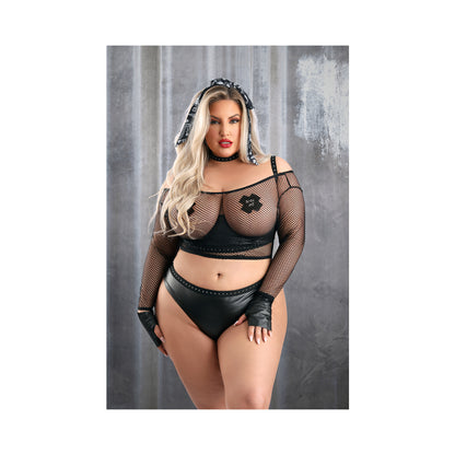 Fantasy Lingerie Play Easy Rider Open Cup Bra: Long Sleeve Fishnet Top: Panty: Choker: Gloves: Bandana &amp; 1 Pair Of Pasties Costume 1Xl/2Xl
