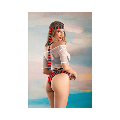 Fantasy Lingerie Play Treasured Open Cup Bra: Fishnet Top: Panty: Head Scarf &amp; 1 Pair Of Pasties Costume L/Xl