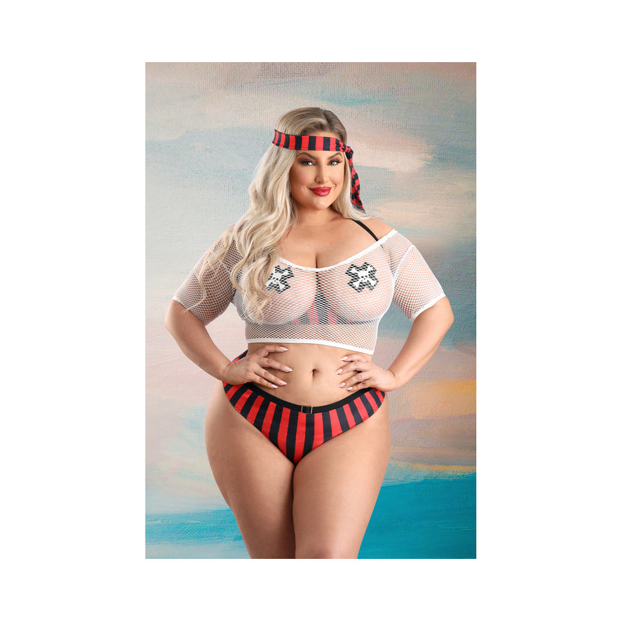 Fantasy Lingerie Play Treasured Open Cup Bra, Fishnet Top, Panty, Head Scarf &amp; 1 Pair Of Pasties Cos