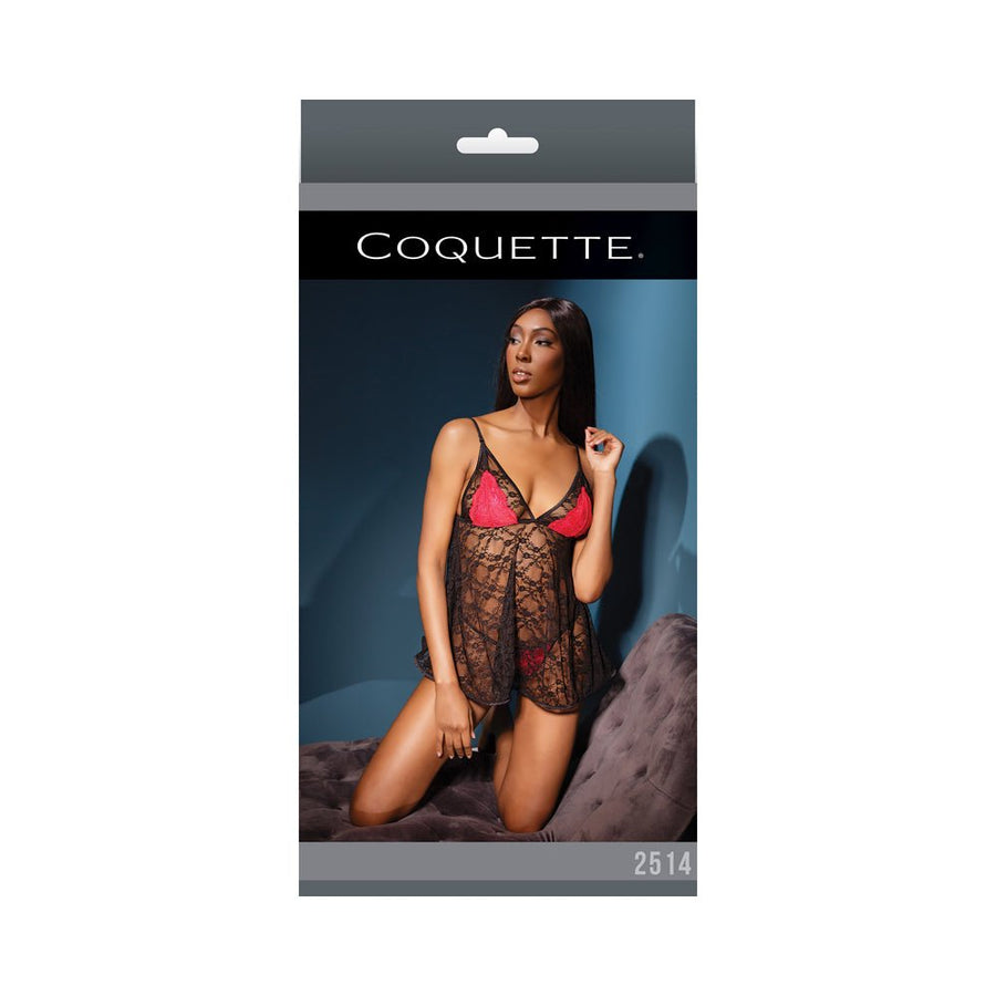 Baby Doll &amp; G-string G-string Blk/red/fucia Os-Coquette-Sexual Toys®