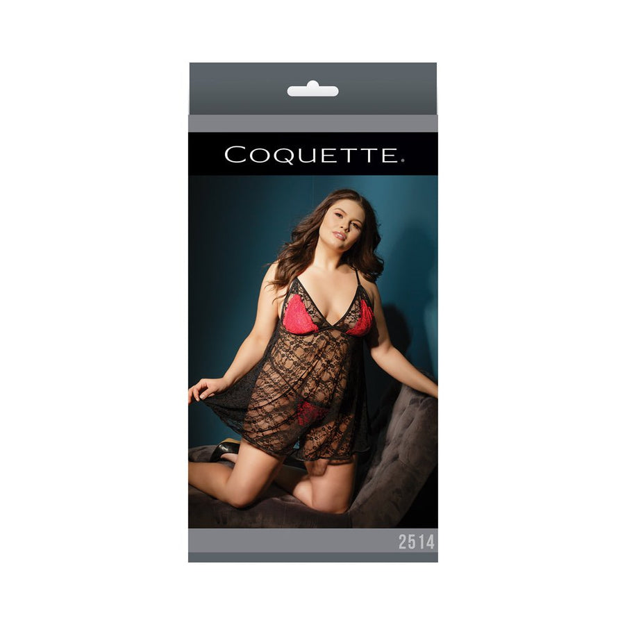 Baby Doll &amp; G-string G-string Blk/red/fucia Xl-Coquette-Sexual Toys®