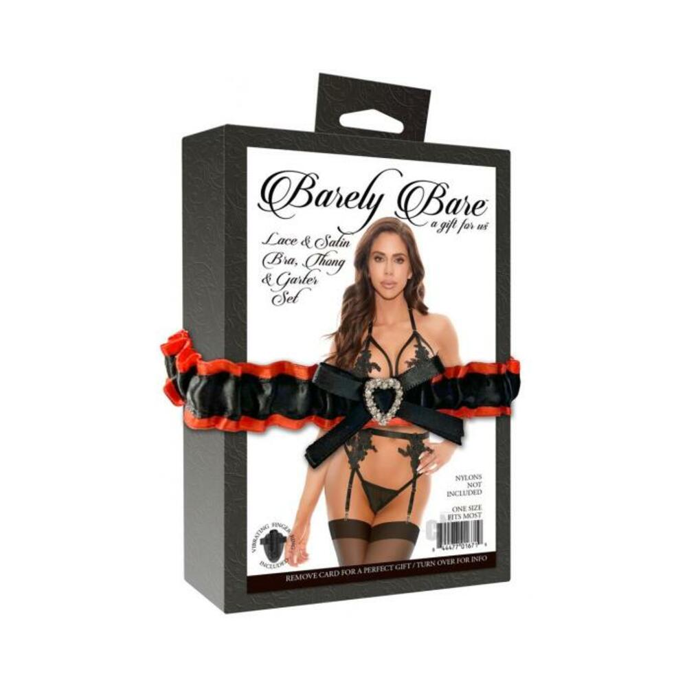 Barely Bare Lace &amp; Satin Bra, Thong &amp; Garter Set Black O/s-blank-Sexual Toys®