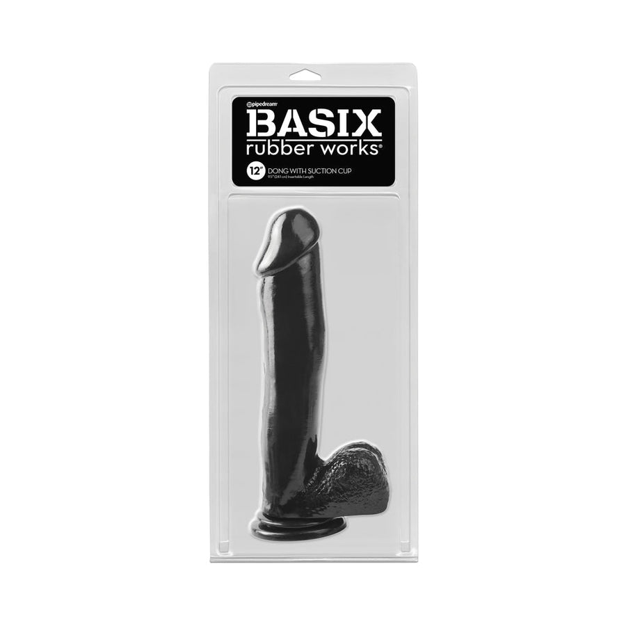 Basix Rubber 12 Inch Dong With Suction Cup Black-blank-Sexual Toys®