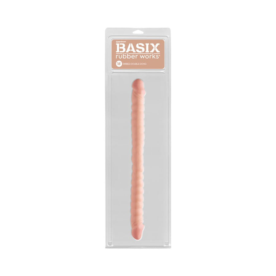 Basix Rubber Works - 18in. Ribbed Double Dong Beige-blank-Sexual Toys®