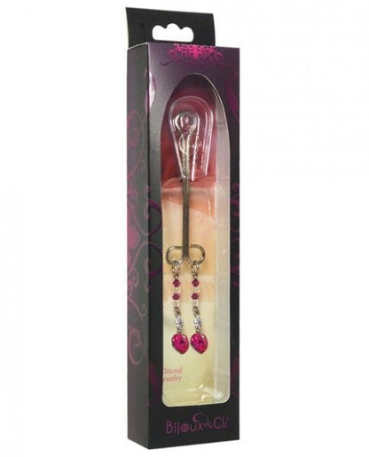 Bijoux Cli Clamp Double Loop with Heart Charm &amp; Fuchsia Beads-Bijoux de Cli-Sexual Toys®