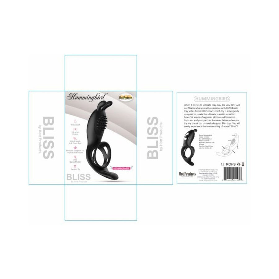 Bliss Humingbird Vibrating Cock Ring With Clit And Anal Stimulators Black-blank-Sexual Toys®