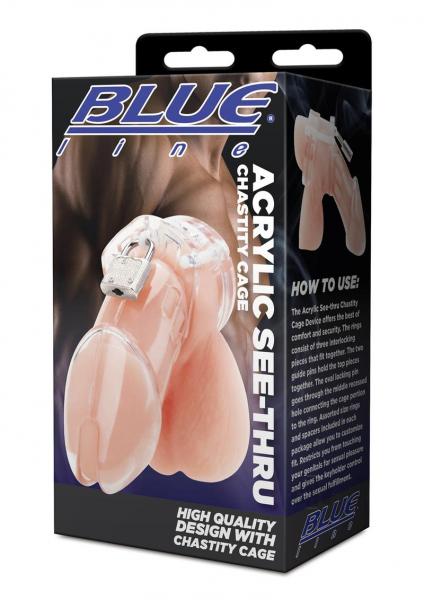 Blue Line Acrylic See-thru Chastity Cage - Clear-Blue Line-Sexual Toys®