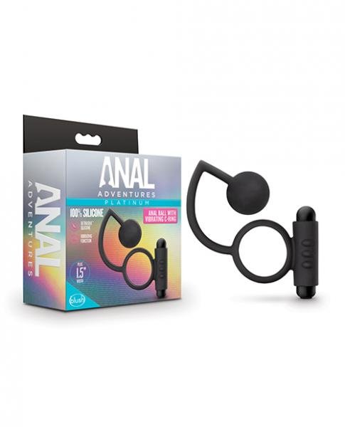 Blush Anal Adventures Platinum Silicone Anal Ball W/vibrating C Ring - Black-Blush-Sexual Toys®