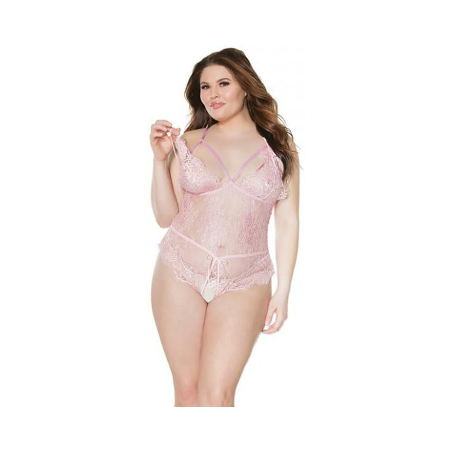 Crotchless Teddy Pink Os Xl-Pink-Sexual Toys®