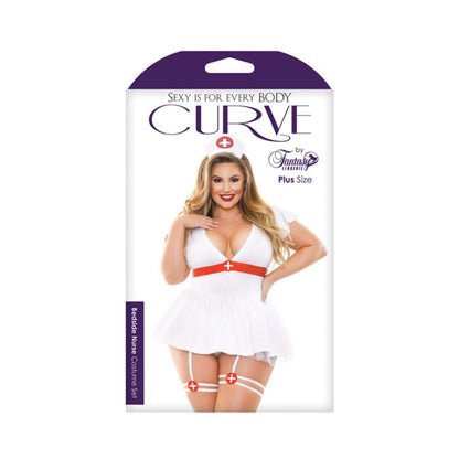 Curve Bedside Nurse Costume Set; Dress With Tie Back, Gartered Panty And Medic Hat White 1x/2x-blank-Sexual Toys®