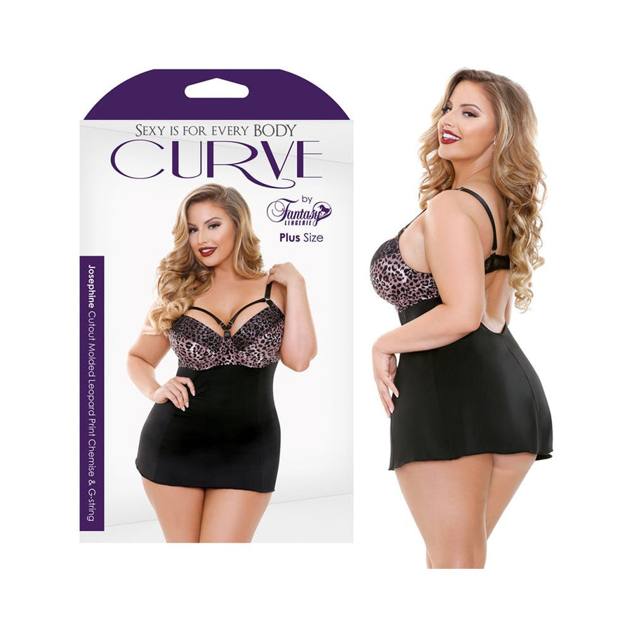 Curve Josephine Cutout Molded Leopard Print Chemise &amp; G-string Rose Leopard 1x/2x-blank-Sexual Toys®