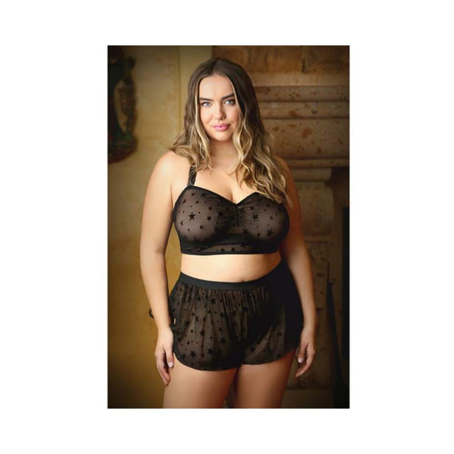 Curve Nova Star Print Halter Top And Matching Shortie 1x/2x Black-blank-Sexual Toys®