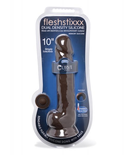 Curve Novelties Fleshstixxx 10&quot; Dildo W/balls - Chocolate-Curve-Sexual Toys®