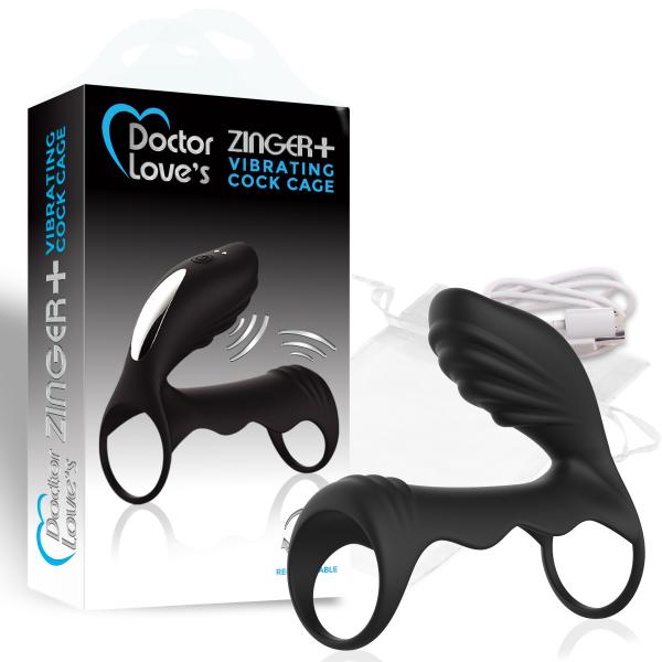 Doctor Love Zinger+ Vibrating Rechargeable Cock Cage Black-Doctor Love&