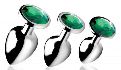 Emerald Gem Anal Plug Set 3 Silver Plugs with Green End-Booty Sparks-Sexual Toys®